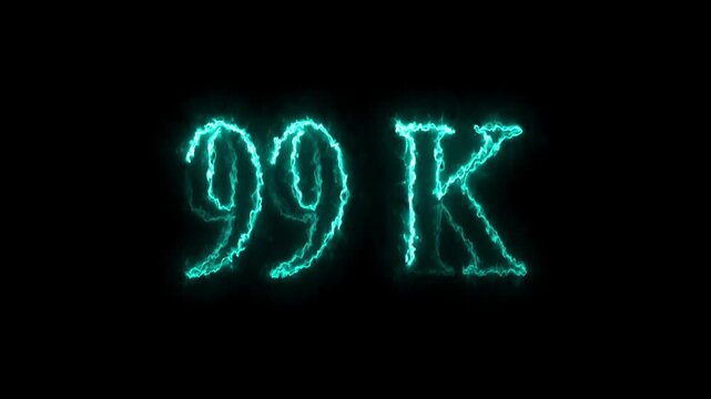 99k animation on black background. neon text effect video motion 