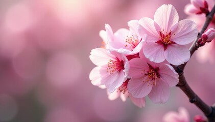 Obraz premium Delicate pink sakura blossoms, full bloom, soft petals , elegant, art, macro