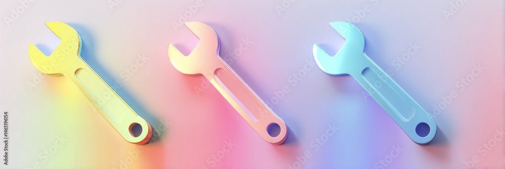Poster Floating Wrench and Hammer Icons in Smooth Pastel Gradient Background Create a Modern and Vibrant Aesthetic for Design Elements Generative AI