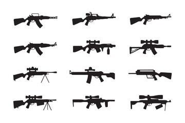 Weapons Silhouette Collection: A sleek and diverse collection of detailed weapon silhouettes, ideal for military, gaming, and design projects, capturing the essence of power and precision.Would you li