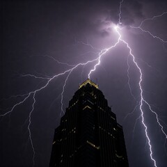 Night of the Thunder: Building Illuminated by Lightning