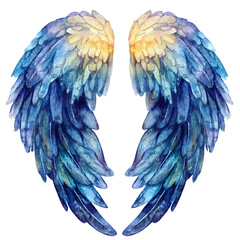 Obraz premium Watercolor Angel Wing Pair – Soft and Beautiful Divine Wings in Blue and Gold