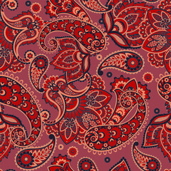 Floral paisley seamless pattern. Damask colorful vector textile background