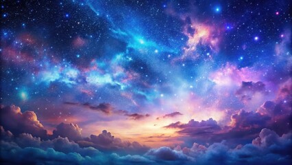 Fototapeta premium Clastic starry night sky with cloudy silhouette against a vibrant blue and purple hue , clastic, galaxy, clastic