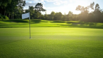Obraz premium A golf course with a blank flag on the green.