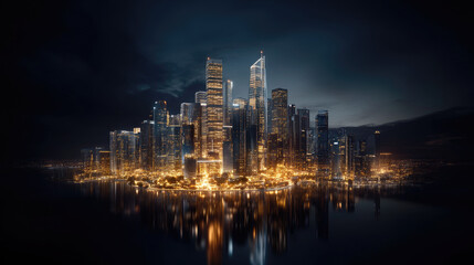 Obraz premium Futuristic Night City Skyline on Island