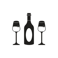 Bottle Of Wine And Wine Glasses Icon Vector Design.