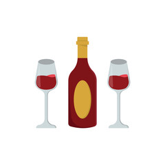 Bottle Of Wine And Wine Glasses Icon Vector Design.