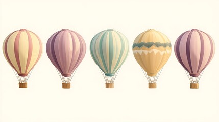 Colorful pastel hot air balloons collection isolated background