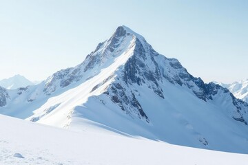 Snow-covered mountain peak, stark white landscape , monochrome, peak, winter wonderland