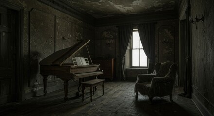 Abandoned room with piano