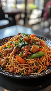 Chow Mein Noodles with Vegetables and Beef, chinese stir fried noodle with beef or pork and vegetable