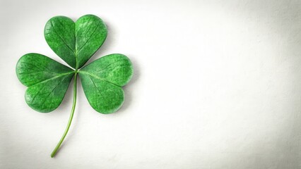 A delicate green Shamrock Clover isolated on a plain white background with subtle texture, spring, shamrock clover,  spring