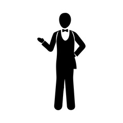 Waiter service restaurant catering uniform bow tie hospitality professional silhouette icon vector art