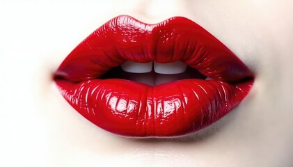 Obraz premium Intense crimson lip color against stark white backdrop , makeup sample, studio