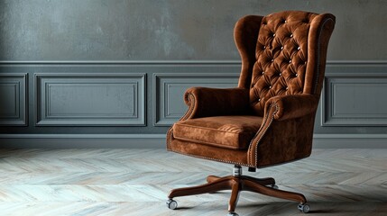 A luxurious office chair with plush velvet upholstery and a classic design for a rich look.
