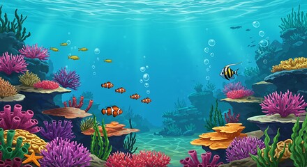 Vibrant Underwater Scene: Coral Reef with Fish