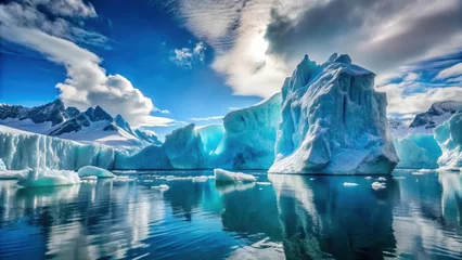 Fleecedeken met foto A majestic iceberg calving event in Antarctica's icy landscape, with towering glaciers crumbling into turquoise waters under intense sunlight , glacial calving, frozen tundra © chokdeelaw