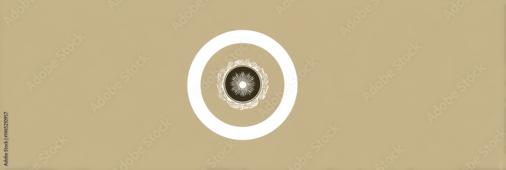 Poster Logo Design Featuring a Rounded Frame With a Warm Eggshell Background and a Central Motif of Radiating Patterns Generative AI