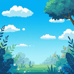 Obraz premium Cartoon Sunny Meadow Landscape Illustration