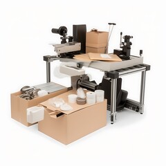 Packaging station with order fulfillment.