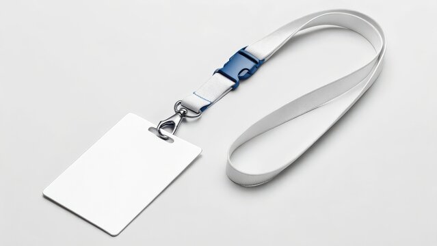 Blank id card with white lanyard on white mockup