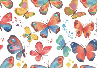 Obraz premium Watercolor Butterfly Seamless Pattern: Colorful Spring Design