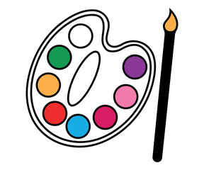 Art Palette with Rainbow Paint Colors and Brush Vector