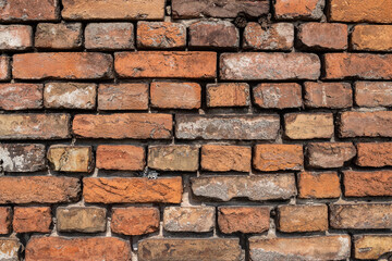 Obraz premium Close-up backgrounds texture of red-painted retro brick wall.