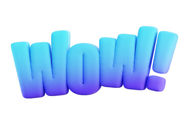Playful WOW 3D lettering in a balloon-inspired style with smooth matte surface and blue to light blue gradient. Ideal for reactions, social media, playful branding, and creative headlines.