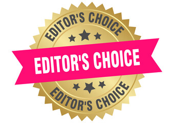 editor's choice. editor's choice round pink and gold label isolated on transparent background