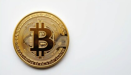 Golden Bitcoin Cryptocurrency Closeup on White Background
