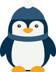 Adorable Penguin Wearing a Winter Hat and Scarf Cute Cartoon Illustration