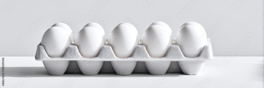 Aufkleber minimalist carton of white eggs with soft shadows on a bright white backdrop for a clean, fresh kitc