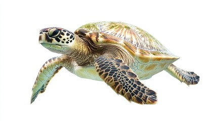 Fototapeta premium A majestic sea turtle gliding through the water on a white background