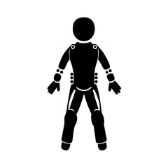 Illustration of black robot android humanoid silhouette standing with futuristic design elements