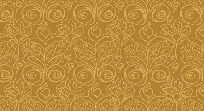 Golden Floral Damask Seamless Pattern Background