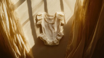 Bodysuit with ruching detail on a linen background, softly lit by a nearby window