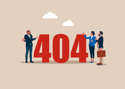 404 sign. Business communication breakdown. Symbol of misunderstanding, negotiation problems, miscommunication, argument. Modern flat vector illustration. - Powered by Adobe
