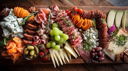 Colorful Charcuterie Board Featuring Assorted Meats, Cheeses, and Fresh Fruits Arranged Beautifully