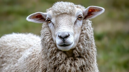 Fototapeta premium A mature sheep with a distinguished, silver-toned wool coat, showing signs of age and wisdom.