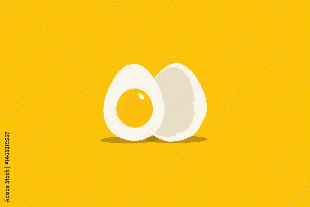Aufkleber stylized egg cut in half revealing simple yolk icon with vibrant yellow background in modern graphic