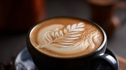 Artisanal Latte With Intricate Latte Art in a Cozy Cafe Setting During the Afternoon