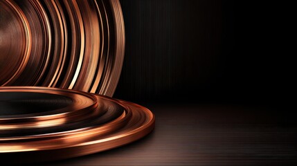 Abstract composition of circular copper elements with a dark background, creating a modern feel
