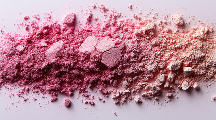 Fototapeta premium Gradient swatches of pink, peach, and cream makeup powder create a smooth blend of soft tones. Symbolizes beauty, elegance, and subtle color harmony in modern cosmetic and skincare design.