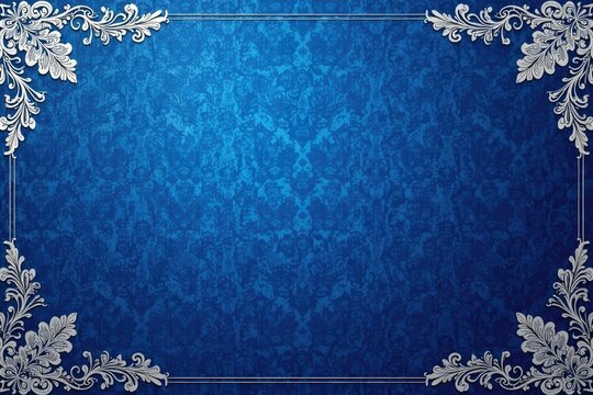 Intricate floral damask pattern in elegant silver on deep blue background , ornate, silver, scroll