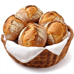 Basket full of bread rolls isolated on transparent background
