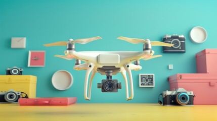 Drone with cameras in a colorful room