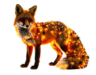 Fototapeta premium Luminous Red Fox with Golden Lights on Transparent Background