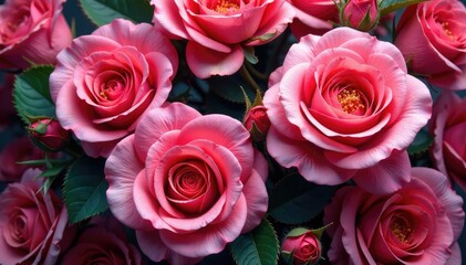 Obraz premium Intricate, repeating rose blooms in vibrant hues, pretty, design, floral repeat